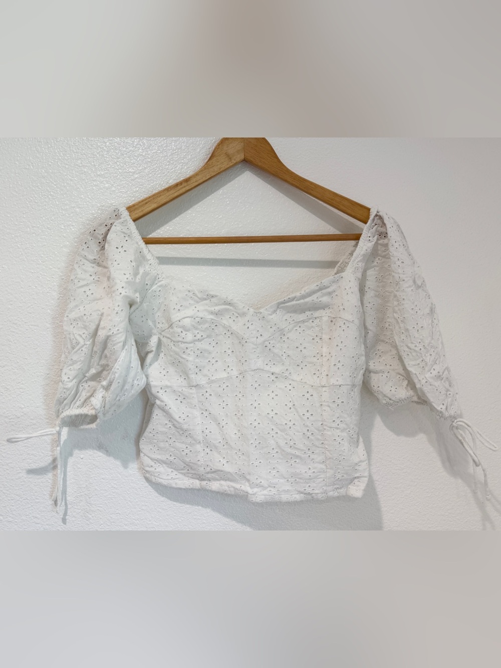 Abercrombie White Eyelet Lace Puff Sleeve Corset Top Cottagecore Coquette XS